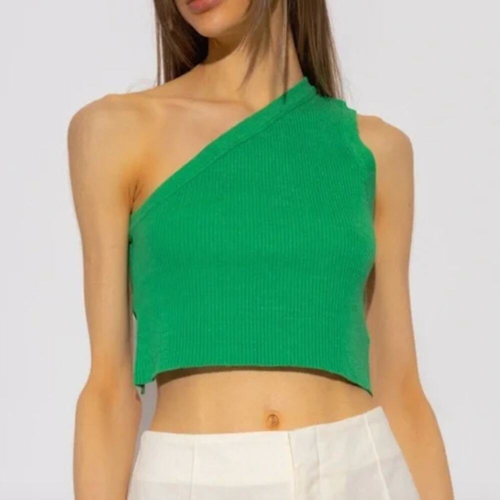 Jacquemus La Maille Ascu One-Shoulder Sleeveless Crop Top, size FR40/US8